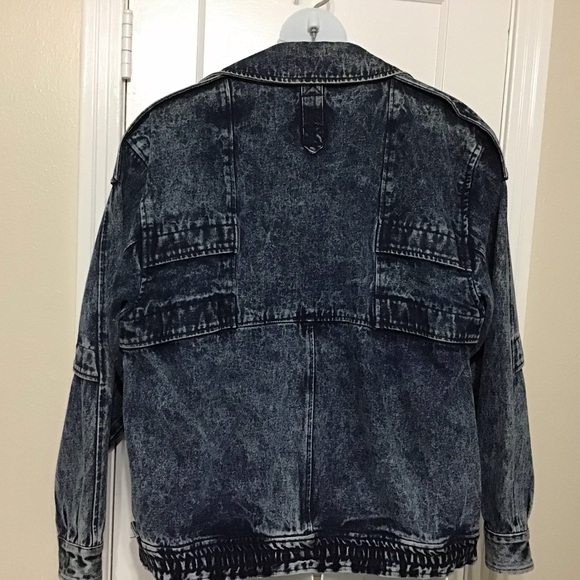 Jean Acid Wash Puff Sleeve Jean Bomber Jacket - Picture 2 of 5